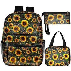 PRICES MAY VARY. What You Will Get: you will get 1 mesh sunflower backpack set, including 1 mesh backpack, 1 lunch bag and 1 pencil case, the 3 bags can well satisfy your various using demand Durable Material: our mesh bookbags are made of quality polyester mesh, the material is durable and reliable, waterproof and tear resistant, which can hold numerous items; And the bag is lightweight, not causing too much burden for you Sunflower Design: the student backpack is specially designed with many s Summer School Mesh Bags, Mesh Bags For Everyday Use And Back To School, Rectangular Mesh School Bag, Student Mesh Bags For Back To School, Back To School Mesh Bag, Back To School Mesh Bags For Students, Pencil Case For School, Box Pencil Case, Mesh Backpack