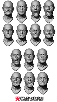 the head and shoulders of an old man with different facial expressions