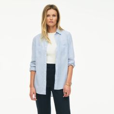 Limited Edition Striped Shirt Zara Xxl | Blue / White Ref 8425/544 Classic Light Indigo Long Sleeve Shirt, Classic Long Sleeve Light Indigo Shirt, Everyday Light Indigo Long Sleeve Shirt, Light Indigo Long Sleeve Summer Shirt, Blue Linen Shirt For Fall, Blue Blouse With Spread Collar And Relaxed Fit, Blue Relaxed Fit Shirt For Work, Zara Light Blue Long Sleeve Shirt, Light Blue Linen Casual Tops