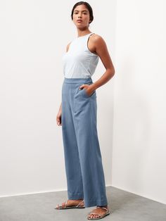 High-Rise Wide-Leg Pull-On Pant | Banana Republic Versatile High-waisted Relaxed Fit Culottes, Versatile High-waisted Culottes With Relaxed Fit, Relaxed Fit Wide Leg Pants, Versatile Wide Leg Spring Dress Pants, Versatile Wide-leg Spring Dress Pants, Spring Wide Leg Versatile Dress Pants, Chic Blue Wide Leg Culottes, Spring Wide Leg Dress Pants, Relaxed Fit Wide Leg Dress Pants With Elastic Waistband