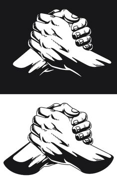 two black and white illustrations of hands holding each other