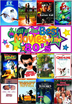 the best movies of the 80's are in this collage with stars and text