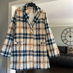 Beautiful Jacket. Cream, Teal, Burgundy, Tan Plaid. 22-23 Ptp, No Stretch. Length 34 Cotton/Polyester Blend. Purchased On Posh And Never Worn. Too Small For Me With No Stretch. Nwot Casual Plaid Sport Coat For Spring, Plaid Long Sleeve Sport Coat For Fall, Beige Long Sleeve Sport Coat For Fall, Casual Plaid Sport Coat For Fall, Teal Burgundy, Tan Plaid, Jackets & Coats, Jackets For Women, Plaid