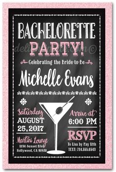 Retro Pink and Black Martini Bachelorette Invitations, chalkboard bachelorette invites Martini Bachelorette, Black Martini, Bachelorette Invitation, Up Theme, Bachelorette Invitations, Black Chalkboard, Retro Pin Up