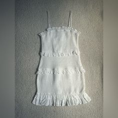 Nwt White Tiered Smocked Dress With Adjustable Straps. Size Medium *Always Accepting Reasonable Offers! White Smocked Top With Ruffle Hem For Day Out, Vacation Smocked Dress With Ruffle Hem, Smocked Top With Ruffles For Day Out, Mini Length, White Ruffled Smocked Top For Summer, Mini Smocked Top With Ruffles For Day Out, White Fitted Smocked Top With Ruffle Hem, Vacation Mini Smocked Dress With Ruffle Hem, White Ruched Tiered Dress, White Smocked Bodice Summer Mini Dress