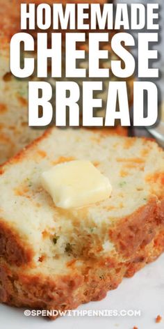 homemade cheese bread on a plate with text overlay