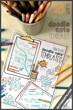 the back to school doodle note templates with colored pencils