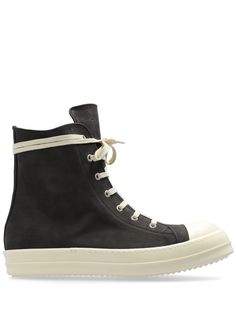 black leather contrasting rubber sole front lace-up fastening side zip fastening contrasting toecap ankle-length Rick Owens Men, Trainers Black, Hi Top, Derby Shoes, Athletic Sneakers, Sneaker Collection, Espadrille Shoes, Nike Jordan, Rick Owens