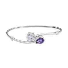 Decorated with genuine amethyst and Rose de France amethyst stones wreathed in lab-created white sapphires, this sterling silver bangle bracelet is simply gorgeous.BRACELET DETAILS Length: 7 in. Metal: rhodium-plated sterling silver STONE DETAILS Stone type: genuine amethyst, genuine Rose de France amethyst, lab-created white sapphire Total weight: 2 5/8 ct. Shape: pear, trillion cut, round Setting: prong  Size: One Size. Color: Purple. Gender: female. Age Group: adult. Elegant Amethyst Bracelets For Anniversary, Elegant Amethyst Bracelet For Anniversary, Elegant Purple Cubic Zirconia Bracelets, Purple Cubic Zirconia Anniversary Bracelets, Purple Cubic Zirconia Bracelets For Anniversary, Purple Cubic Zirconia Bracelet For Anniversary, Elegant Lavender Amethyst Bracelets, Elegant Lavender Amethyst Bracelet, Formal Purple Cubic Zirconia Bracelets