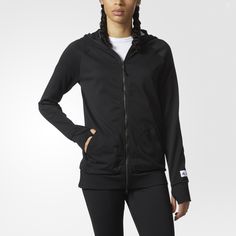 The adidas Z.N.E. collection was designed to provide premium comfort to athletes as they transition from the street to the game. Zip up in sleek, classic style in this women's hoodie. The kangaroo pockets offer plenty of room for stashing your essentials, Adidas Zip Up Hoodie, White With Black Trim, Reigning Champ, Adidas Zip Up, Adidas Hoodie, Adidas X, Black Trim, Puma Jacket, Pullover Styling