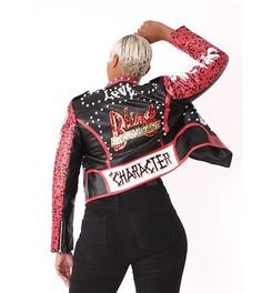 For Her NYC 81690 1 Piece Graffiti Leather Jacket Color: Blue, Red, Yellow Sizes: S, M, L, XL, 1X, 2X Red Yellow, 1 Piece, Graffiti, Color Blue, Cute Outfits, Leather Jacket, Yellow, Red, Leather