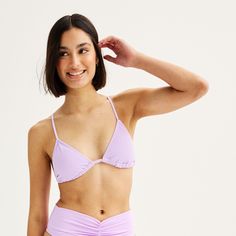 This juniors' Ninety-Nine° triangle bikini top is the perfect choice for fun in the sun.Click on this WOMEN'S GUIDE to find the perfect fit and more! This juniors' Ninety-Nine° triangle bikini top is the perfect choice for fun in the sun. Click on this WOMEN'S GUIDE to find the perfect fit and more! FEATURES Moderate coverage Drawstring closure Front lined WirelessFIT & SIZING Adjustable straps Removable cupsFABRIC & CARE Polyester, spandex Lining: polyester Hand wash Imported Size: Medium. Colo Plus Size Swim, Purple Rose, Fun In The Sun, Swimsuit Tops, Color Purple, Gender Female, Polyester Spandex, The Sun, Age Group