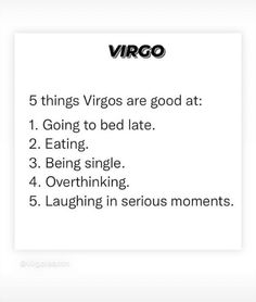 a sign that says virgo with the words 5 things virgos are good at