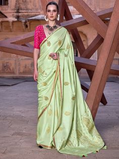 Add a touch of elegance and style to your wardrobe with this stunning pista green saree. Crafted with the utmost precision, this saree is perfect for weddings, receptions, festivals, and any other special occasions.
Made from high-quality satin material, it features exquisite zari weaving work, adding a touch of glamour and sophistication.
The saree measures 5.50 meters in length and comes with an unstitched blouse material in a contrasting satin material. This allows you to customize the blouse Pista Green Saree Contrast Blouse, Green Saree Contrast Blouse, Pista Green Saree, Saree Contrast Blouse, Neck Line Design, Saree Combination, Green Contrast Color, Satin Silk Saree, Trendy Saree