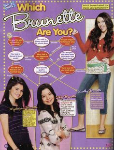 the cover of which brunette are you? magazine, featuring two girls in front of a purple background