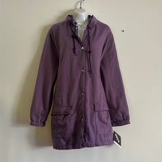 Water Resistant! Soft Jacket / Coat. 2 Pockets Outside And 2 Pockets Inside. Lined In Darker Purple. Bc1 Functional Purple Outerwear With Pockets, Purple Raincoat, Purple Button-up Outerwear With Pockets, Women's Totes, Pink Raincoat, Black Raincoat, Purple Button-up Outerwear With Button Closure, Purple Bag With Zipper Pocket For On-the-go, Hooded Rain Jacket