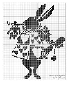 a cross stitch pattern with an image of a rabbit holding a bouquet of flowers and hearts