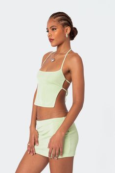 Keke Tie Back Top – edikted Matching Skirt Set, Apparel Design Inspiration, Fabric Matching, Tie Back Top, Rock Outfit, Rock Outfits, Top Halter, Swimwear Dress, Apparel Design