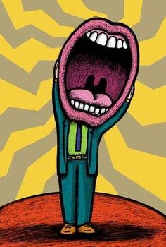 an image of a cartoon man with his mouth open and tongue out on top of a table