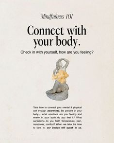 an advertisement for mindfulness 101 with a statue holding a flower in its hand