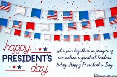 happy presidents day with american flags and confetti