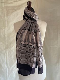 Cotton Scarf Shawl 22x72 Bagh Hand Made Block Print Vegetable Dye Black and White by Indian Award Winning Family Folk Art Ethnic Art - Etsy Pakistan Block Print Scarf, Ethnic Art, Cotton Scarf, Block Printing, Shawls And Wraps, Scarf Shawl, Block Print, Folk Art, Award Winning