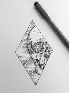 a pencil drawing of a skull in a diamond