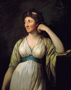 a painting of a woman wearing a white dress and holding her hand on her head