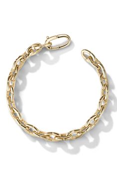 High-polished links made from recycled 14-karat gold form this striking bracelet that stands out whether worn alone or as part of a layered wrist stack. Exclusive retailer Lobster clasp closure Recycled 14k gold Made in Italy Luxury Yellow Gold Paperclip Chain Link Bracelet, Everyday Luxury Yellow Gold Chain Bracelet, Timeless Oval Link Gold Bracelet With Lobster Clasp, Yellow Gold Paperclip Link Bracelet For Everyday Luxury, Polished Chain Link Bracelet For Formal Occasions, Timeless Gold Link Bracelet With Lobster Clasp, Polished Finish Chain Link Bracelet For Formal Occasions, Formal Chain Bracelet With Polished Finish, Timeless Yellow Gold Chain Bracelet With Lobster Clasp