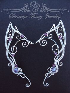 Elven ear cuffs Purple Joy by StrangeThingJewelry on Etsy Wire Elf Ears, Elven Fairy, Wire Ear Cuffs, Small Ears, Elf Ear, Elf Ear Cuff, Fairy Ears, Larp Costume, Elf Ears