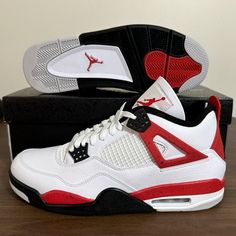 Model - Nike Air Jordan 4 Retro 'Red Cement' Ds New Condition - Brand New / Never Worn (Deadstock) Style & Color Code - Dh6927-161 Color - White/Fire Red/Black/Neutral Grey Tenis Jordan Retro, Jordan 4 Fire Red, Fire Shoes, Nike Shoes Women Fashion, Nike Air Jordan 4 Retro, Pretty Sneakers, Fly Shoes, Nike Air Jordan 4, Nike Fashion Shoes