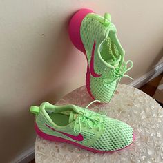 Brand New, Never Worn. Size: 6y Nike Sneakers For Light Sports In Spring, Green Athleisure Sneakers For Spring, Casual Neon Lace-up Sneakers, Nike Running Shoes For Spring Streetwear, Green Synthetic Running Shoes For Spring, Green Athleisure Running Shoes For Spring, Green Running Shoes For Spring Streetwear, Green Breathable Running Shoes For Spring, Pink Mesh Casual Sneakers