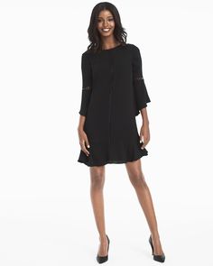 Bell-Sleeve Black Shift Dress African American Fashion, Black Shift Dress, Fashion For Petite Women, Womens Fashion Casual Summer, African Clothing Styles, Shift Dress Black, Black Women Fashion, Womens Fashion For Work