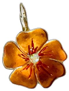 Orange Clip-on Jewelry For Gift, Elegant Orange Flower Earrings, Silver Flower Enamel Earrings, Orange Flower-shaped Earrings For Gift, Orange Vintage Flower Jewelry, Orange Clip-on Earrings As Gift, Orange Clip-on Earrings For Gift, Silver Enamel Flower Earrings For Pierced Ears, Orange Enamel Earrings Nickel Free