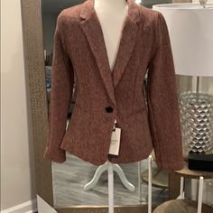 Tweed Like Blazer Nwt Spring Brown Tweed Jacket For Business Casual, Red Tweed Jacket For Fall Workwear, Red Tweed Jacket For Work, Fall Season, Brown Tweed Outerwear For Spring, Spring Brown Tweed Outerwear, Red Single Breasted Tweed Jacket For Fall, Red Single-breasted Tweed Jacket For Fall, Casual Brown Tailored Tweed Jacket, Casual Fitted Tweed Outerwear