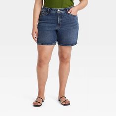 Women's High-waisted Bermuda Jean Shorts - Ava & Viv™ : Target Beach Socks, Bermuda Jean Shorts, 2010s Fashion, Midi Jeans, Comfy Wear, Rubber Shoes, Denim Accessories, The Fly, Casual Fit