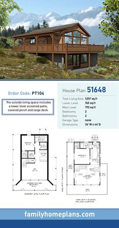 the floor plan for a small cabin with lofts and living quarters is shown in this image