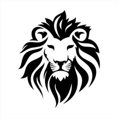 a black and white lion's head on a white background