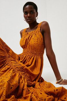 Mixed Broderie Tiered Woven Maxi Dress | Karen Millen Garden Party Outfit, Mara Hoffman Dress, Latest Maxi Dresses, Chic Summer Style, Maxi Dress Collection, Dress Yellow, Lovely Clothes, Street Style Chic, Flowy Dress