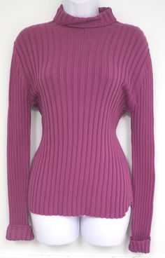 Banana Republic Turtleneck Sweater Ribbed Color is like a Raspberry Pink in my opinion long sleeves that can be worn cuffed or not The length is 23" and the width (Pit to pit) is 17" without stretch to 24" with stretch  NWTS AUTHENTIC We are available for questions Monday through Friday during business hours for specific questions about any items, shipping and more. E-bay considers a 5 Star feedback standard for all purchases. If for any reason you have any concerns with your purchase(s), please Winter Long Sleeve Top With Ribbed Neckline, Purple Sweater With Ribbed Cuffs For Spring, Solid Color Sweater With Ribbed Collar And Stretch, Fall Sweater With Ribbed Neckline And Stretch, Fall Sweater With Stretch And Ribbed Neckline, Solid Sweater With Ribbed Collar And Stretch, Winter Layering Long Sleeve Top With Ribbed Neckline, Ribbed Stretch Sweater For Fall, Stretch Sweater With Ribbed Neckline For Fall