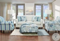 Grande Glacier Living Room Set from Southern Home Furnishings | Coleman Furniture Beachy Living Room, Beach House Living Room, Coastal Living Rooms, Coastal Living Room, Southern Home, Beachcrest Home, Beach House Decor, Room Set, Decoration Design