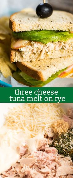 there is a sandwich with cheese and tuna on rye