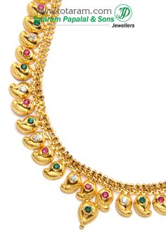 22 Karat Gold 'Mango' Mala' Long Necklace with Stones
   - 235-GN488 - in 31.000 Grams for USD $2435.99. 
Made in India by Totaram Jewelers Online this product is in Gold - 22 Karat BIS Hallmark 916 KDM Gold  & is an excellent gift for Adult - Women. Ships fully insured with secured guaranteed delivery for free with your order over $250 from New Jersey USA & comes with 30 days exchange policy. Mango Mala, Gifts For Adults, 22k Gold, Long Necklace, New Jersey, Hallmark, Statement Necklace, Mango, For Free