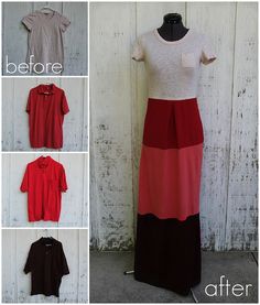 the before and after pictures show how to make a dress with different color blockings