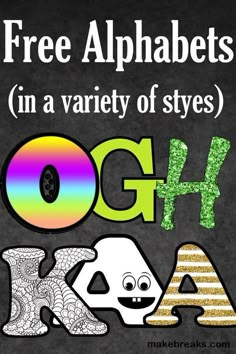 the free alphabets in a variety of styles for kids to use on their books