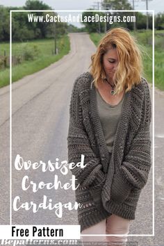 a woman standing on the side of a road wearing a cardigan