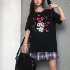 Brand New Size M Bust 36" Inches Black Kawaii T-shirt With Hello Kitty Print, Black Casual School Tops, Casual Black Tops For School, Casual Black Hello Kitty Print Top, Cute Black Tops For School, Black Casual T-shirt For School, Kuromi Summer, Summer Tee, Womens Sizes