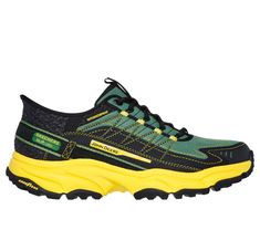 Stay supported in all-day comfort with Skechers Hands Free Slip-ins x John Deere: Vigor AT - Big Creek. This anti-slip outdoor trail lace-up is designed with our exclusive Heel Pillow and features a 100% waterproof mesh upper with synthetic overlays, Skechers Air-Cooled Memory Foam insole, and a durable Goodyear Rubber Outsole. Two iconic American brands, trusted for quality and innovation, unite to bring uncompromising durability and comfort. Fusing John Deere's rich heritage with Skechers' comfort technologies, this style delivers the perfect blend of style and durability for work, outdoors and the street. | Skechers Men's John Deere: Slip-ins Vigor AT Sneaker | Medium Width | From the Skechers x John Deere collection | Skechers Hands Free Slip-ins for an easy fit | Exclusive Heel Pillow Wide Shoes, American Brand, Yellow Fashion, John Deere, Mens Shoes Sneakers, Hands Free, Memory Foam, Shoes Mens, Men's Shoes