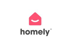 the homely logo is shown in pink and black, with a smiley face on it