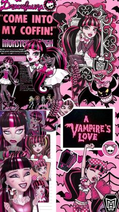 some pink and black pictures with the words vampire love on them